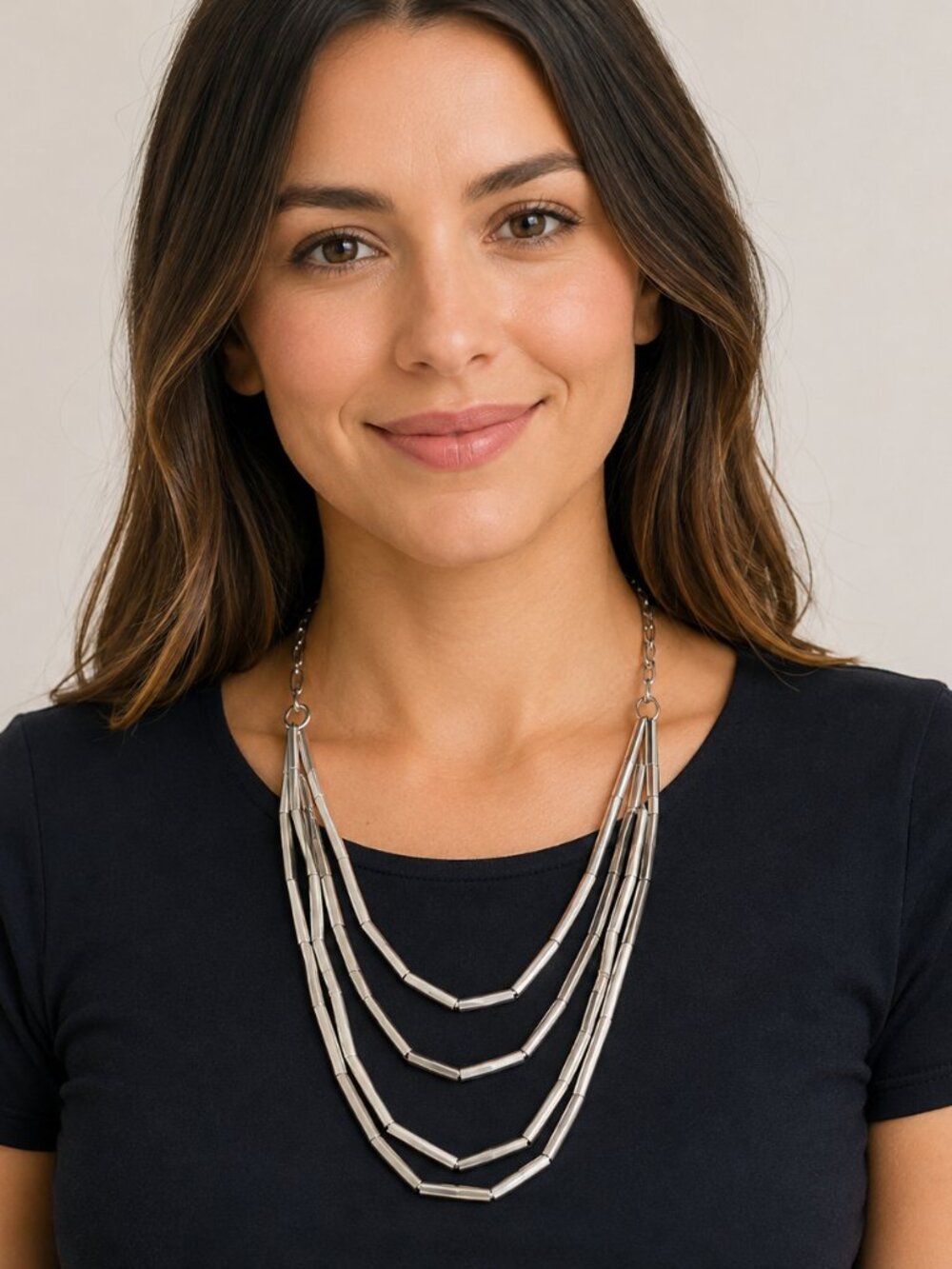 Marlyn Schiff Silver Tone Multi-Strand Geometric Statement Necklace